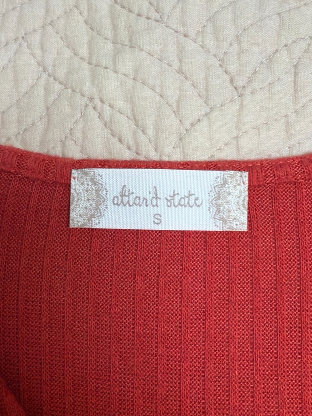 Altar'd State Red Ribbed V-Neck Buttoned Cardigan - Picture 2 of 2